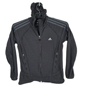 Womens Adidas Black Full Zip Hooded Jacket Zippered Pockets Polyester Size M